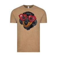 Vintage Coffee Dachshund with love glasses Vintage Tee - RanaPortraitStore