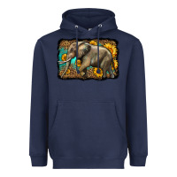 Navy western sunflowers elephant Heavyweight Hoodie - LillyAllenDesigns