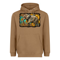 Toasted Coconut western sunflowers elephant Heavyweight Hoodie - LillyAllenDesigns