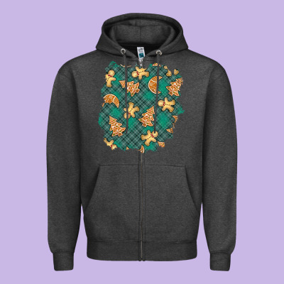 Christmas Gingerbread Cookies Patch Zipper Hoodie Designed By Bundleandbundleshop