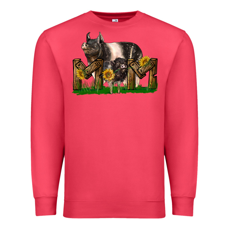 Western Mom With Hampshire Pig And Baby Pig Premium Sweatshirt by LillyAllenDesigns | Teevron