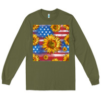 Army Green sunflowers american flag seamless pattern Long Sleeve Tee - HRA Design Shop