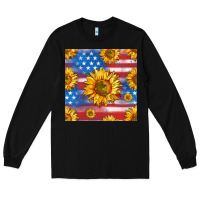 Black sunflowers american flag seamless pattern Long Sleeve Tee - HRA Design Shop