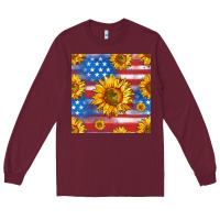 Burgundy sunflowers american flag seamless pattern Long Sleeve Tee - HRA Design Shop