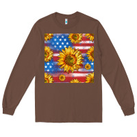 Chestnut sunflowers american flag seamless pattern Long Sleeve Tee - HRA Design Shop