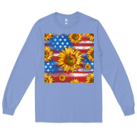Colony Blue sunflowers american flag seamless pattern Long Sleeve Tee - HRA Design Shop