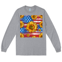 Sunflowers American Flag Seamless Pattern Long Sleeve Tee | Teevron