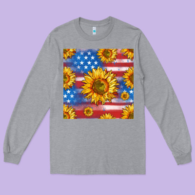Sunflowers American Flag Seamless Pattern Long Sleeve Tee Designed By Hra Design Shop