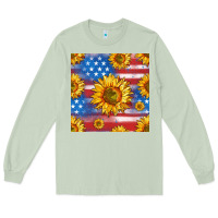 Matcha sunflowers american flag seamless pattern Long Sleeve Tee - HRA Design Shop