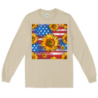 Mushroom sunflowers american flag seamless pattern Long Sleeve Tee - HRA Design Shop