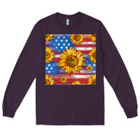 Plum sunflowers american flag seamless pattern Long Sleeve Tee - HRA Design Shop