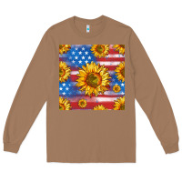 Toasted Coconut sunflowers american flag seamless pattern Long Sleeve Tee - HRA Design Shop