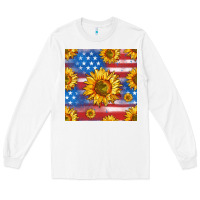 White sunflowers american flag seamless pattern Long Sleeve Tee - HRA Design Shop