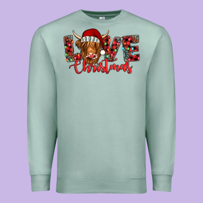 Love Christmas Highland Cow And Turquoise Gemstone Premium Sweatshirt Designed By Jasminsmagicworld