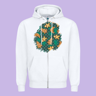 Christmas Gingerbread Cookies Patch Zipper Hoodie Designed By Bundleandbundleshop