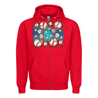 Red baseball paisley and jean pattern Zipper Hoodie - JahusDesignShop