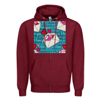 Burgundy valentines day envelope with hearts Zipper Hoodie - BundleAndBundleShop