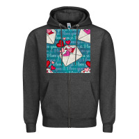 Charcoal Heather valentines day envelope with hearts Zipper Hoodie - BundleAndBundleShop