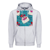 Heather Grey valentines day envelope with hearts Zipper Hoodie - BundleAndBundleShop