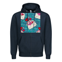 Navy valentines day envelope with hearts Zipper Hoodie - BundleAndBundleShop