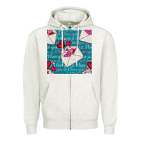 Oatmeal Heather valentines day envelope with hearts Zipper Hoodie - BundleAndBundleShop