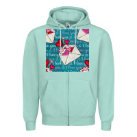 Seafoam valentines day envelope with hearts Zipper Hoodie - BundleAndBundleShop