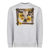 Heather Grey western bull skull Heavyweight Sweatshirt - MaliasSmallBusiness