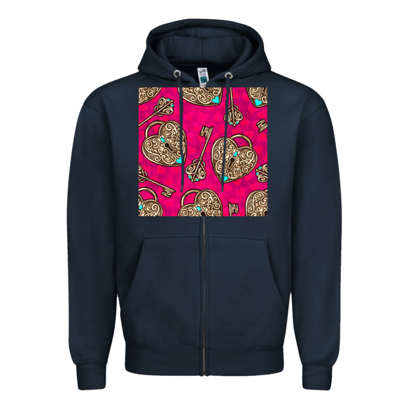 Valentines Day Lock And Key Seamless Pattern Zipper Hoodie by BundleAndBundleShop | Teevron