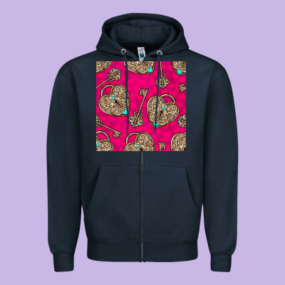 Valentines Day Lock And Key Seamless Pattern Zipper Hoodie Designed By Bundleandbundleshop