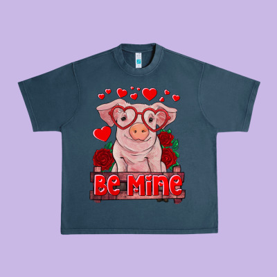 Be Mine Valentine's Day Baby Pig Urban Heavy Tee Designed By Ranaportraitstore
