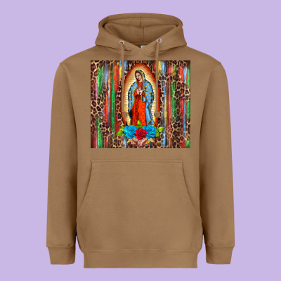 Our Lady Of Guadalupe Serape Heavyweight Hoodie Designed By Barkaloodesign