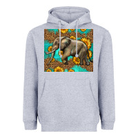 Heather Grey western sunflowers elephant Heavyweight Hoodie - LillyAllenDesigns