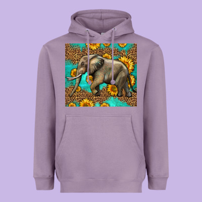 Western Sunflowers Elephant Heavyweight Hoodie Designed By Lillyallendesigns