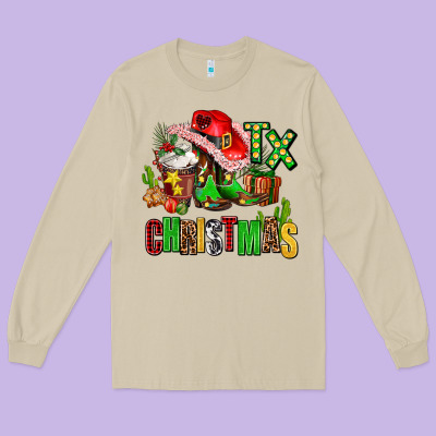 Tx Christmas Cowgirl Long Sleeve Tee Designed By Adodesignshop