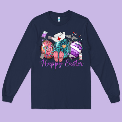 Happy Easter Eggs Nurse N Long Sleeve Tee Designed By Neo Western