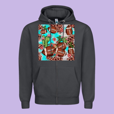 Football Leopard Cactus Seamless Pattern Zipper Hoodie Designed By Jahusdesignshop