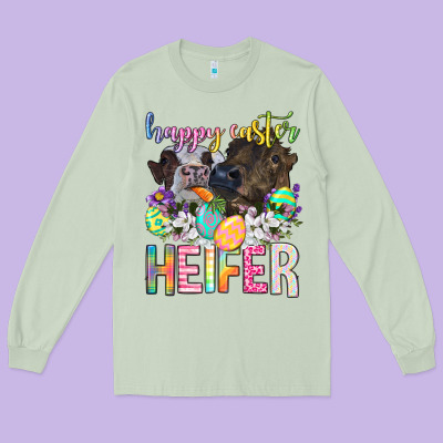 Happy Easter Heifer Long Sleeve Tee Designed By Neo Western