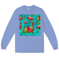 Colony Blue flamingo seamless pattern Long Sleeve Tee - HRA Design Shop