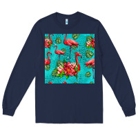 Navy flamingo seamless pattern Long Sleeve Tee - HRA Design Shop
