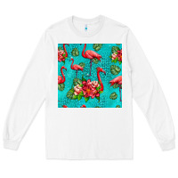 White flamingo seamless pattern Long Sleeve Tee - HRA Design Shop