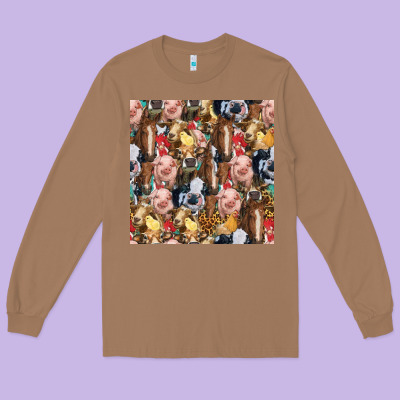 Western Farm Animals Seamless Pattern Long Sleeve Tee Designed By Hra Design Shop