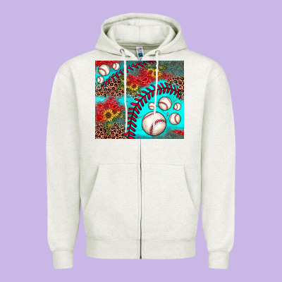 Baseball Leopard Turquoise Sunflower Zipper Hoodie Designed By Jahusdesignshop