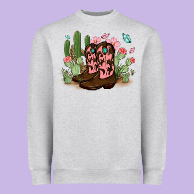 Heavyweight Sweatshirt cowboy boots with cactus