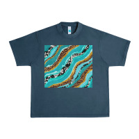 Midnight Navy turquoise brushstrokes with leopard and cowhide Urban Heavy Tee - RanaPortraitStore