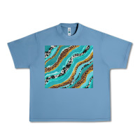 Pebble Blue turquoise brushstrokes with leopard and cowhide Urban Heavy Tee - RanaPortraitStore