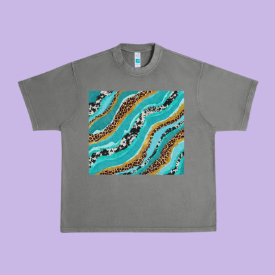 Turquoise Brushstrokes With Leopard And Cowhide Urban Heavy Tee Designed By Ranaportraitstore