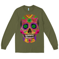 Army Green sugar skull Long Sleeve Tee - FaDigitalArtStudio