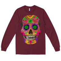 Burgundy sugar skull Long Sleeve Tee - FaDigitalArtStudio