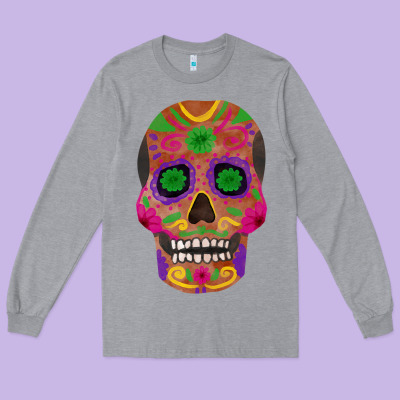 Sugar Skull Long Sleeve Tee Designed By Fadigitalartstudio