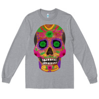 Heather Grey sugar skull Long Sleeve Tee - FaDigitalArtStudio